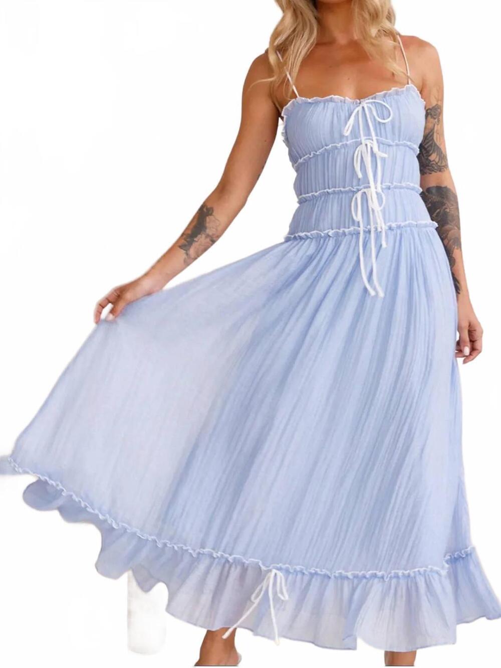 NEW TRENDSI devine frill ruffled hem midi cami dress in light blue